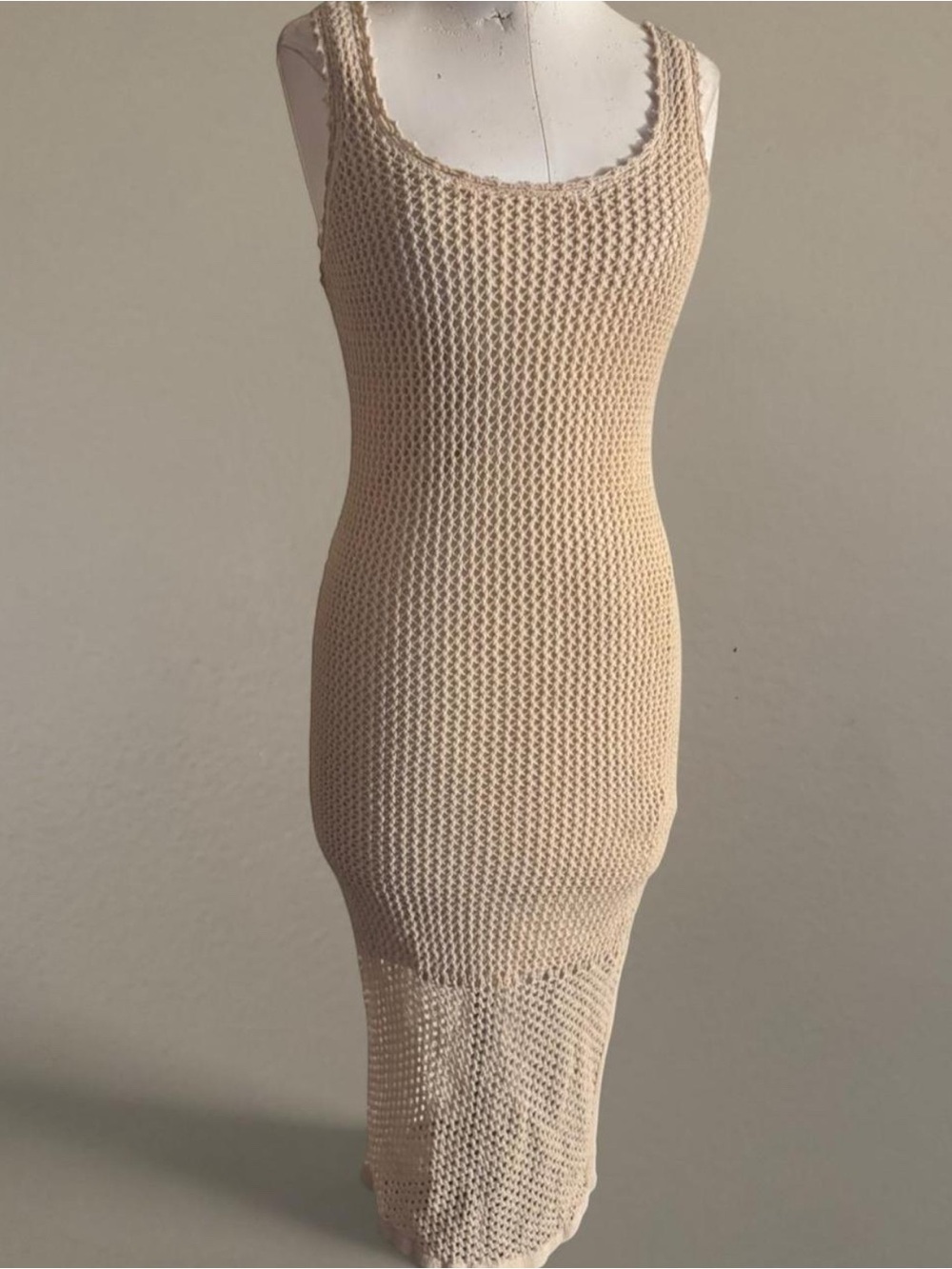 AllSaints cream open knit midi dress
